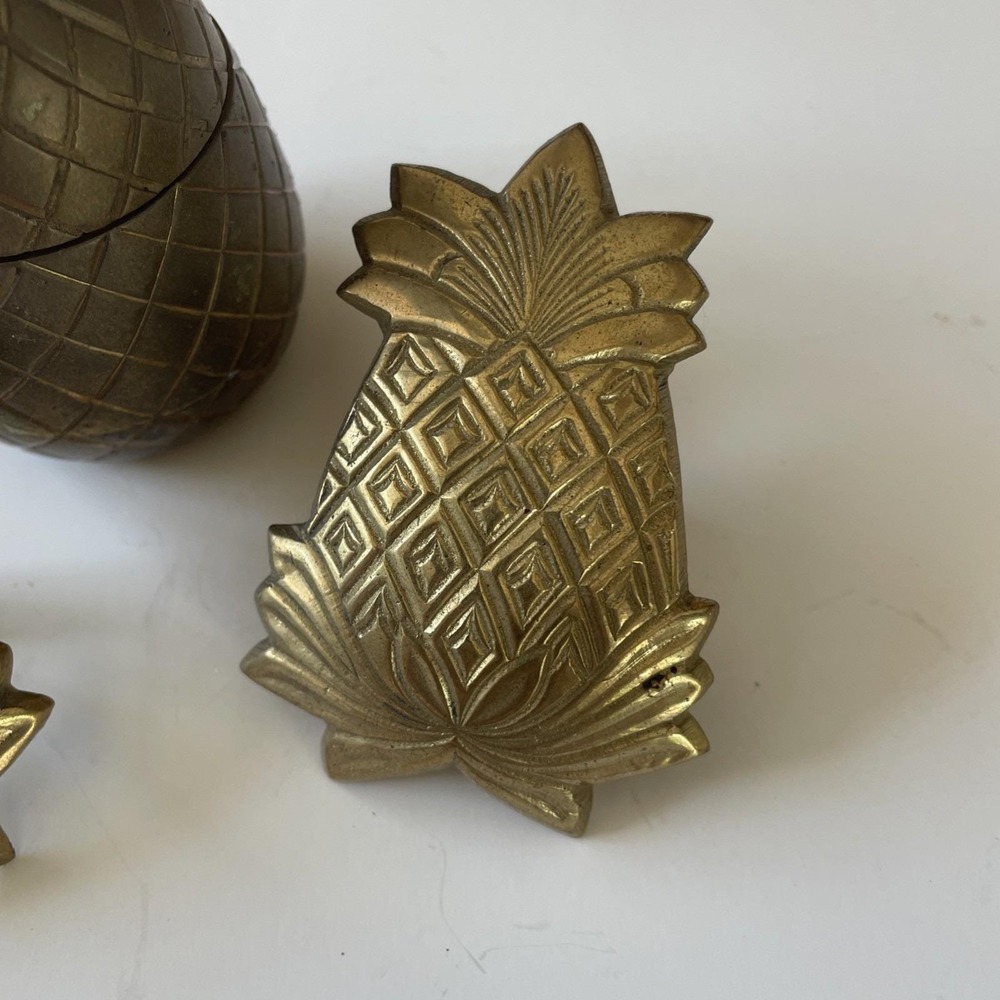 Brass‎ Pineapple Decor Lot *(1) Trinket Box (2) Napkin Rings Made in India - Picture 2 of 13